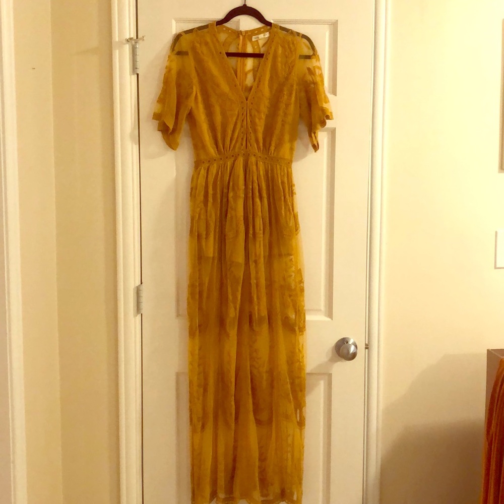 Mustard Lace Maxi Romper